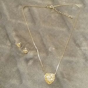 Gold heart necklace and earing set